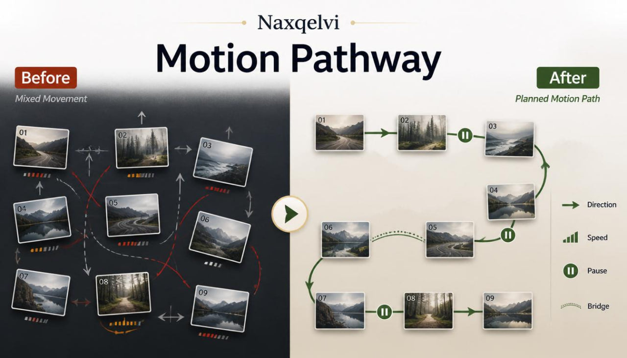 Comparison of 'Before' and 'After' motion pathway diagrams for Naxqelvi software.