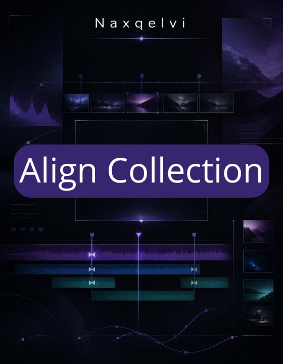 Dark background with 'Naxqelvi' and 'Align Collection' text, featuring futuristic design elements.
