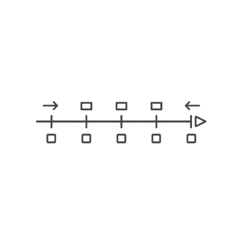 Line with directional arrows and square markers on a white background
