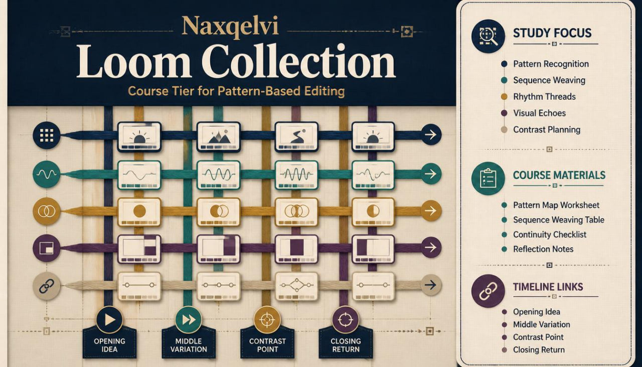 Naxgelvi Loom Collection course tier for pattern-based editing with diagram and text on a blue background.