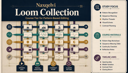 Naxgelvi Loom Collection course tier for pattern-based editing with diagram and text on a blue background.