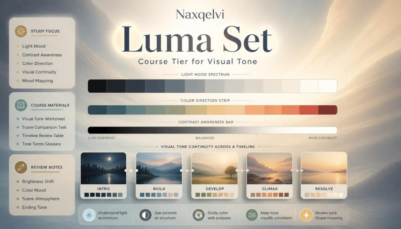 Naxqelvi Luma Set course tier for visual tone with color direction strip and examples.