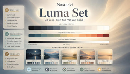 Naxqelvi Luma Set course tier for visual tone with color direction strip and examples.
