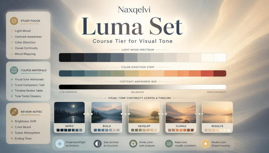 Naxqelvi Luma Set course tier for visual tone with color direction strip and examples.